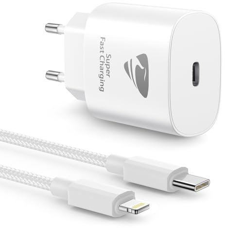 Aioneus Cargador USB C 25W Cargador iPhone Carga Rápido, PD 3.0 USBC Enchufe Pared Adaptador Tipo C Cabezal Corrient con 2M Cable para iPhone 16 15 14 13 12 11 Pro MAX XR XS 8 7, iPad, Samsung