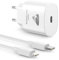 Aioneus Cargador USB C 25W Cargador iPhone Carga Rápido, PD 3.0 USBC Enchufe Pared Adaptador Tipo C Cabezal Corrient con 2M Cable para iPhone 16 15 14 13 12 11 Pro MAX XR XS 8 7, iPad, Samsung