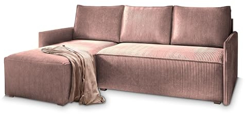 Masseno Ecksofa PERUSI mit Schlaffunktion L-Form, Klassisch Sofa mit Bettkasten, Wohnzimmersofa, Couch, Soffa, Bettsofa, Couchgarnitur - Flieder, POSO 130