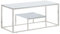 SXJEQOC Couchtisch Silbern Edelstahl und Hartglas Wohnzimmertisch 110 x 45 x 45 cm mit weißer Marmor-Optik, modernes Design, stabil und pflegeleicht für Wohnzimmer, Sofa, Beistelltisch, Couch-Tisch