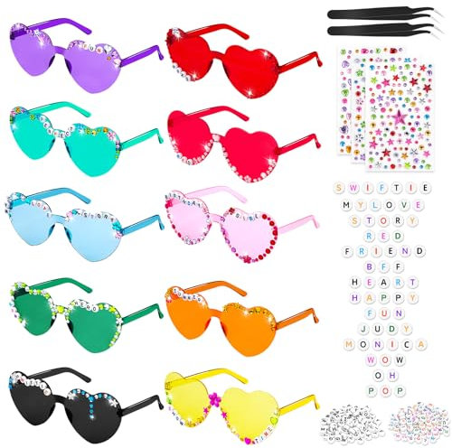 SelfTek DIY Herz Brille, 10 Stück Herz Sonnenbrille Partybrille Herzform Brille, JGA Brillen für Fans 1989 Ära, Sonnenbrille Herzform für Party Hochzeit Karneval (10PCS-DIY Mehrfarbig)
