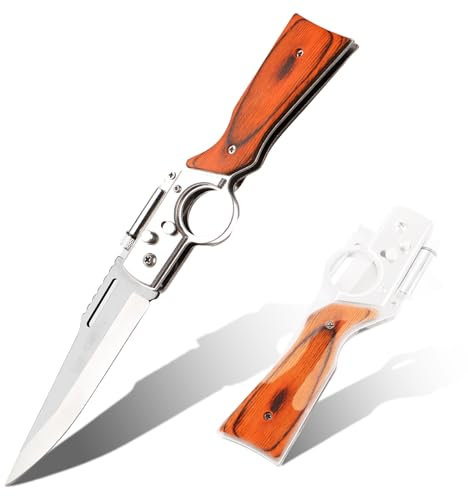 Yesay Flipper Knife, Couteau Papillon, Acier Inoxydable avec Lame Verrouillable et LED, Parfait pour le Camping et Cadeau Homme