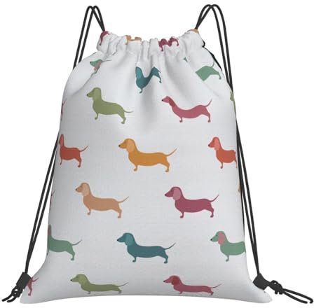 OKFSTY Rucksack mit süßem Dackel-Motiv, mit Kordelzug, für den täglichen Gebrauch, weiß, One size