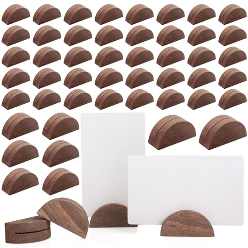 Alffun 50 Pcs Wooden Table Number Stands, Semicircular Wedding Place Card Holders for Table Numbers, Name Tag, Restaurant Menu, Birthday Party & Event Decor