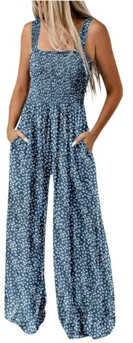 Jumpsuit Damen Elegant Ärmellos Einteiler Weite Hose Playsuit Mit Taschen Einfarbige Overall Jumpsuits Lässige Bequem Weite Sommerhose Romper Leichte Sommer Overalls Latzhose Casual Trägerhose