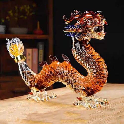 DUOAZJL Art Statue - 1000ml Dragon Drinking Decanter Whiskey and Wine Decanter, Zodiac Dragon Shape Glass Animal Whiskey Bottle