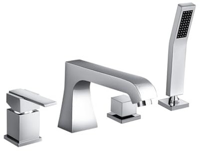 Mitigeur Bain-Douche 4 Trous, Double Levier, extractible, mitigeur Baignoire avec douchette, Noir