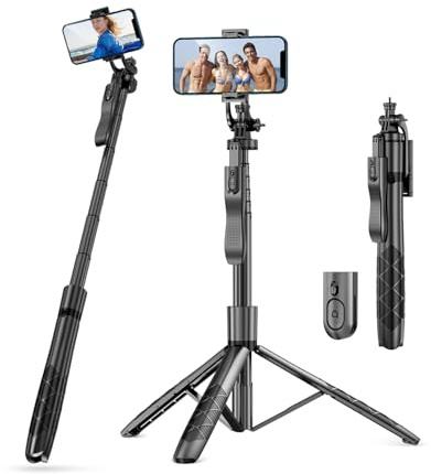 Selfie Stick Tripod 360°, 62.2 Extendable Phone Selfie Stick with Wireless Remote, Portable Tripod Stand with 1/4 Screw for Phones, Camera, DJI Osmo Pocket & Go Pro