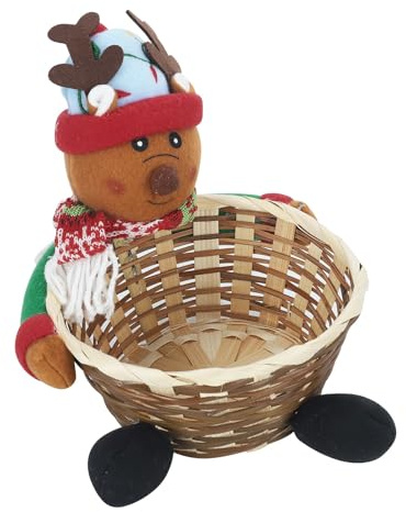 Weihnachts-Korb für Süßigkeiten 20x15cm | Geflochtener Geschenkkorb mit Santa, Rentier & Schneemann | Festliche Aufbewahrung für Snacks & Deko | Plush Weihnachtskorb für Tisch & Party (C)