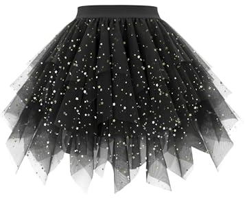 Girstunm Mini Tüllrock Damen Hoch Taille Unregelmäßiger tüllrock Karneval Kostüm Unterrock Schwarz Pailletten Medium