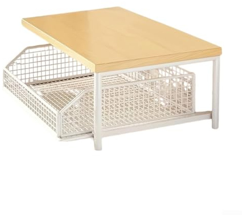 Sumsoctober Étagère de comptoir pour micro-ondes en métal et bois avec panier de rangement extractible réglable pour machine à café, grille-pain, économiseur d'espace, chariot de cuisine mobile (blanc