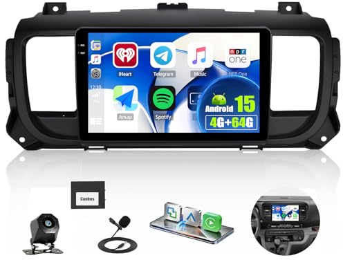 Android 15, 4G+64G GOHHDL Radio para Citroen Jumpy 3/Peugeot Expert/Toyota Proace 2016-2021 Carplay Android Auto, 9 Pulgadas IPS Pantalla Táctil con GPS WiFi Bluetooth FM/RDS EQ SWC Cámara&Mic