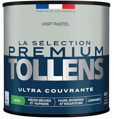 Tollens - Peinture Couleur - Murs, Boiseries & Radiateurs - La Sélection Premium - Pièces sèches et humides - Ultra couvrante & résistante - Ultra rapide - Ecolabel - Satin - VERT PASTEL - 0L5 = 6m²