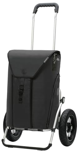 ANDERSEN Einkaufstrolley - Royal Shopper Oli.P 3.0 schwarz | mit Luftbereifung, große Räder, 29 cm, aus Alu, bis 50 kg - Tasche mit Thermofach, Rucksackfunktion, Fronttasche, 50 L