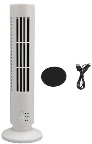 Jwthee Cooling Tower Fan for Bedroom, Portable Bladeless Desk Table Fan with 2 Speeds, Ultra Quiet Standing Small Oscillating Fan or Room, Home, Office, 3.9x14.2x2.4in (White)