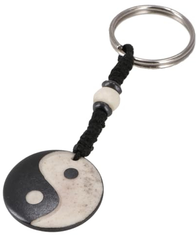 GURU SHOP Ethno Tibet Schlüsselanhänger, gravierter Yakknochen | Traditionelle tibetische Schnitzkunst, handgefertigt, einzigartiger Talisman, Schutz vor negativen Einflüssen, aus Yakknochen