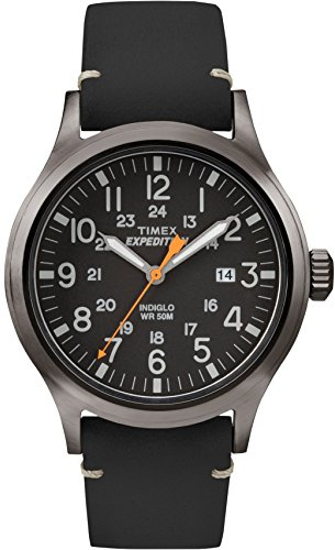 Timex Men's Expedition Scout 40mm Watch – Gray Case Black Dial with Black Genuine Leather Strap