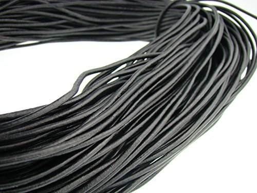 Ficelle ronde en cuir 3 mm. Noir. Longueur : au choix., noir, 3 mètres