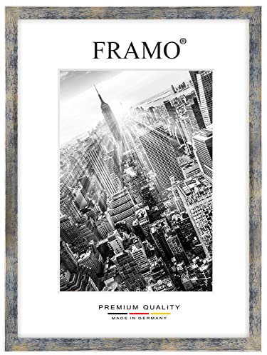 FRAMO Cadre Photo en Bois 46 x 117 cm sur Mesure - Bleu Argent Or | Couleur/Taille sélectionnable | Verre Acrylique antireflet | Cadre pour Puzzle | Photos | Affiche