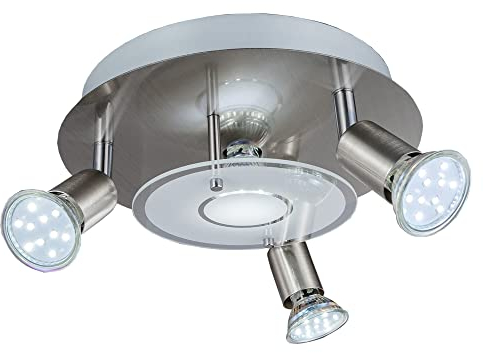 B.K.Licht - LED Deckenlampe schwenkbar, warmweiße Lichtfarbe, Glasdekor, Deckenleuchte, LED Lampe, Wohnzimmerlampe, Schlafzimmerlampe, Küchenlampe, Deckenstrahler, 25x9 cm, Matt-Nickel