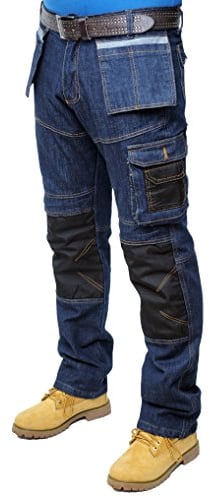 Prime Mens Work Jeans Trousers Cargo Combat Multi Pocket Army Working Trousers BLJ-02 (BLACK-DENIM-004, 32W X 32L)