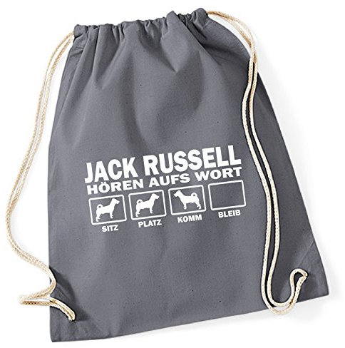 siviwonder Turnbeutel - JACK RUSSELL TERRIER Jackie Jacky Rusell - HÖREN AUFS WORT Baumwoll Tasche Beutel grau