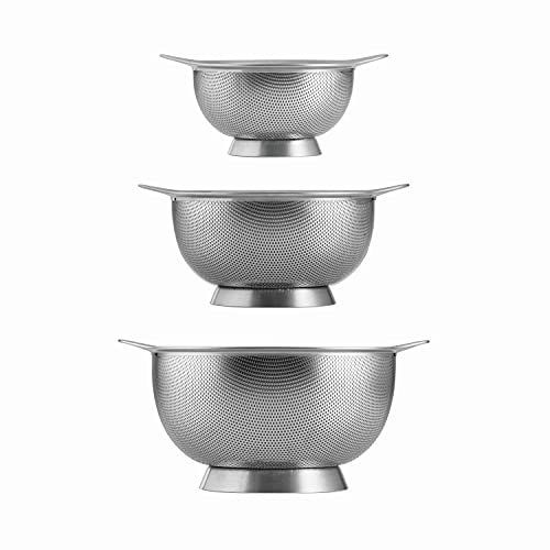Tramontina 80201/005DS Gourmet Stainless Steel Colander, Micro-Perforated, Dishwasher Safe, Acier Inoxydable, Acier Inoxydable, 3-Pack