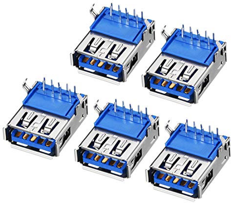 sourcing map PCB USB Connector Type-A 3.0 Female Jack 9 Pin Bend Foot 90 Degree 5pcs