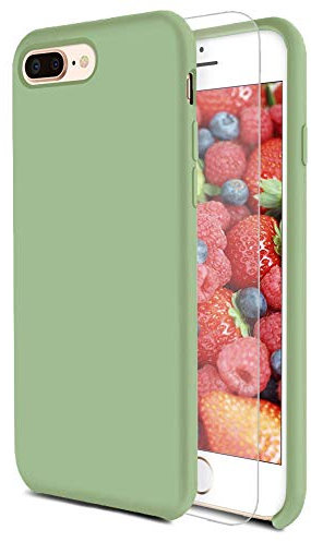 Feyten iPhone 8 Plus/iPhone 7 Plus Case [with Free Tempered Screen Protector], Liquid Silicone Gel Rubber Soft Touch Cover Full Protective Case for iPhone 8 Plus/iPhone 7 Plus 5.5 (Mint Green)