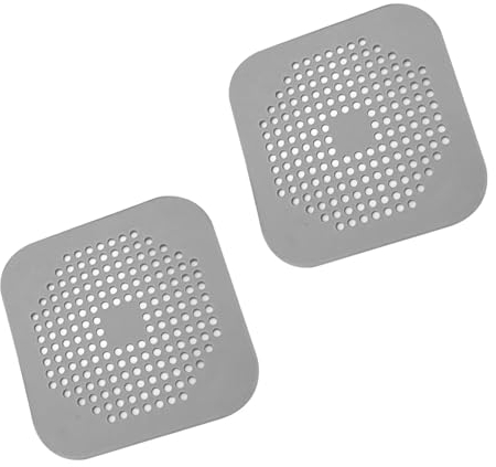 Quadratische Abflussabdeckung für Dusche, 14,5 cm, TPR-Abfluss, Haarfänger, flacher Silikonstopfen für Bad und Küche, Filter, Duschablaufschutz, flacher Siebstopfen mit Saugnäpfen, 2 Stück (grau)