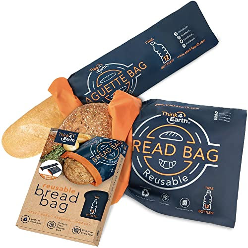 Think4earth – Mixed Set Bread/Baguette Bag - Reusable freezer bread bag for homemade bread maker gift giving - Bread Container for Sourdough Loafs Storage, Large Bread Bags for Homemade Bread.