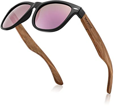 MIAROZ Lunettes de Soleil Homme Polarisées: Cadre en bois léger Verres TAC Anti-Reflets UV400 - déales pour Conduite Plage Randonnée avec camping (Violet)