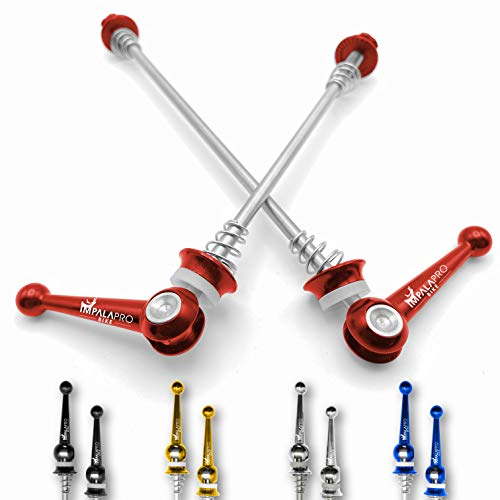 IMPALAPRO Bike Ultraleicht Titanium Fahrrad Schnellspanner Set - Schnellspanner Fahrrad - Schnellspanner Rennrad - Fahrrad Hinterachse - Steckachse Fahrrad - Schnellspanner Sicherung (Rot)