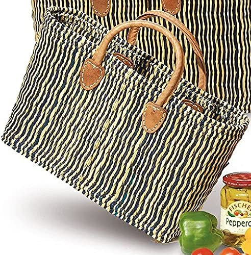 LaFiore24 Einkaufskorb Damen Shopper Handtasche Henkeltasche Klein Natur Blau Lila Multi