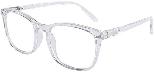 DOOViC Blaulichtfilter Lesebrille 2,0 - Transparent/Eckig Rahmen Große Gläser Computerbrille Brille mit Sehstärke für Herren/Damen