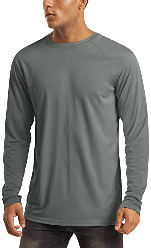 MAGCOMSEN Mens T Shirts Long Sleeves Outdoor Work Tops Quick Dry Lightweight Shirt Men Classic Crewneck T-Shirt UPF 50+ Sport Tops Gym Training Lightweight T Shirt Dark Grey