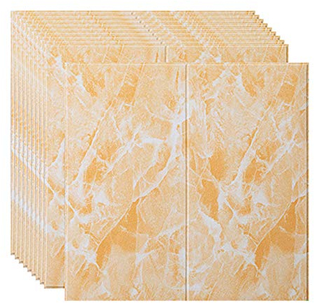 XCYYBB 3D SteintapeteSelbstklebend Steintapete Ziegeltapete Schaumstoff Wandverkleidung 3D Tapete Wandpaneele 3D SteintapeteSchaumstoff Wasserfest Wandaufkleber -Gelb &weiß 50pcs