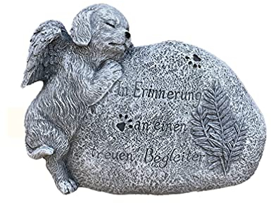 stoneandstyle Grabschmuck Grabstein Hund mit Inschrift frostfest Steinguss