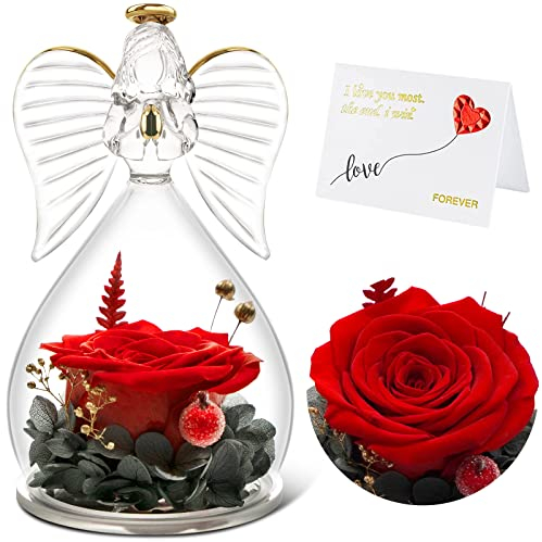 Qinqinxin Geschenke für Mama Oma, Infinity Rosen Engel Figur Geburtstagsgeschenk für Frauen, Originelles Ewige Rose im Glas Geschenke für Mutter Oma zu Weihnachtstag Muttertag Valentinstag Geburtstag