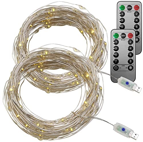 Lunartec Lichterkette USB: 2er-Set USB-LED-Lichterdraht, 100 LEDs, 8 Modi, 10 m, warmweiß (Lichterkette, Fensterlicht, Zigarettenanzünder)
