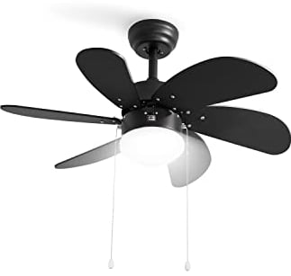 CREATE / WINDEASY/Ventilador techo con luz negro madera natural / 53W, silencioso, Ø86 cm, aspas reversibles, 3 velocidades, pequeño, función verano-invierno