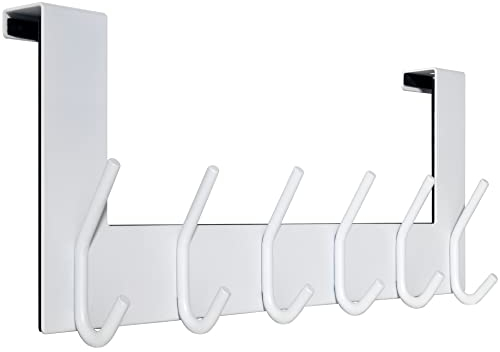 WEBI Türhaken zum Einhängen,Türgarderobe mit 6 Haken,Kleiderhaken Tür,Türaufhänger,Türhakenleiste Innenseite,2.1 cm,Weiß