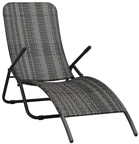 MOONAIRY Klappbare Sonnenliege, Sonnenliege Balkon, Gartenliege, Strandliege, Relaxliege Garten, Saunaliege, Liegestuhl, Poly Rattan Grau