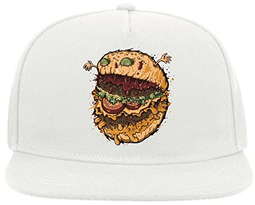 Giant Burger Monster 5 Panel Snapback Flat Visor Cap Hat Baseballmütze Weiß