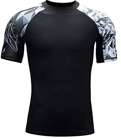 HUGE SPORTS Herren Kurzarm Splice Skins Rashguard Shirt Schwimmshirt Rash Vest für Schwimmen Surfen Adler L