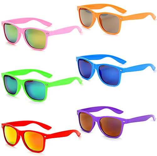 6 Stücke Neon Sonnenbrille Set Herren Unisex Bunte Sonnenbrillen Coole Retro Lustige Brillen Party für Herren Damen