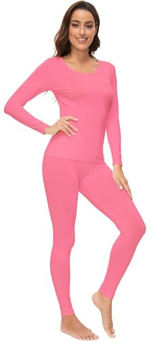 WiWi Weiche Viskose aus Bambus-Unterwäsche für Damen, Thermounterhose, lange Unterhose, super warm, Unterziehhose, Pyjama-Set, S-3X, A-hot Pink, Large