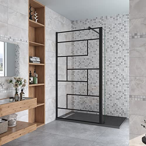 AICA Paroi de douche noire 100+40x200cm style modèle en verre trempé avec un retour pivotant 40cm et une barre de fixation 90cm en carré
