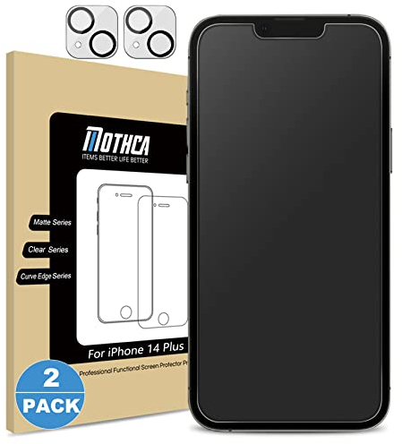 Mothca Panzer Matt Glas für iphone 14 Plus (2+2 Stück) mit Kameraschutz, Schutzfolie Matt, 2.5D Display Blendschutz, Anti-Fingerabdruck, 6,7 Zoll