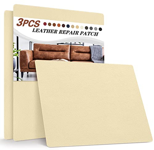 YAFLC kunstleder selbstklebend, 3pcs 28x21cm leder reparatur set, kunstleder selbstklebend lederflicken für leder Sofa Stuhl Autositz Beige gelb